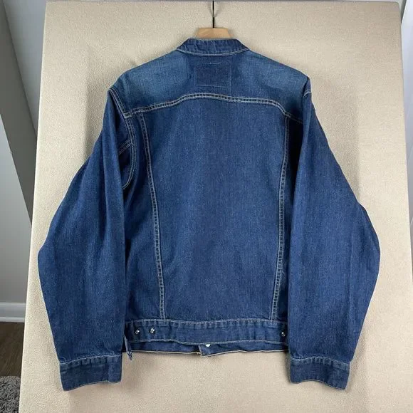 Levis Jacket Mens Extra Large Easy Rider Denim Medium Wash Trucker XL Biker Logo - Picture 13 of 16